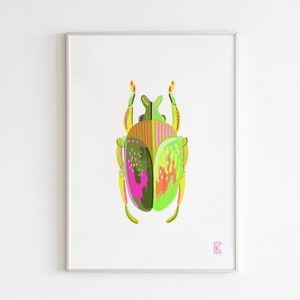Beetle Art Print. Colorful Insect Art. Insect Wall Art