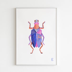 Beetle Art Print. Colorful Insect Art. Insect Wall Art