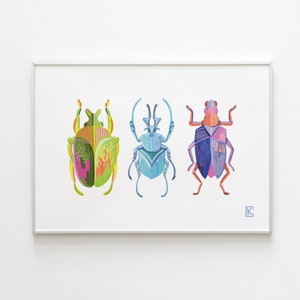 Beetles Art Print. Colorful Insect Art. Insect Wall Art. Fun Bug Print