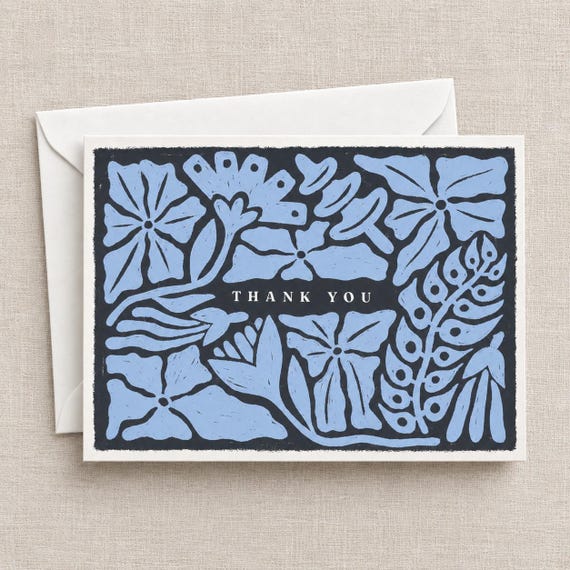 Floral Thank You Cards, Colorful Botanical Note Card Set, Block Print Stationery, Blank 5x7 Cards with Envelopes