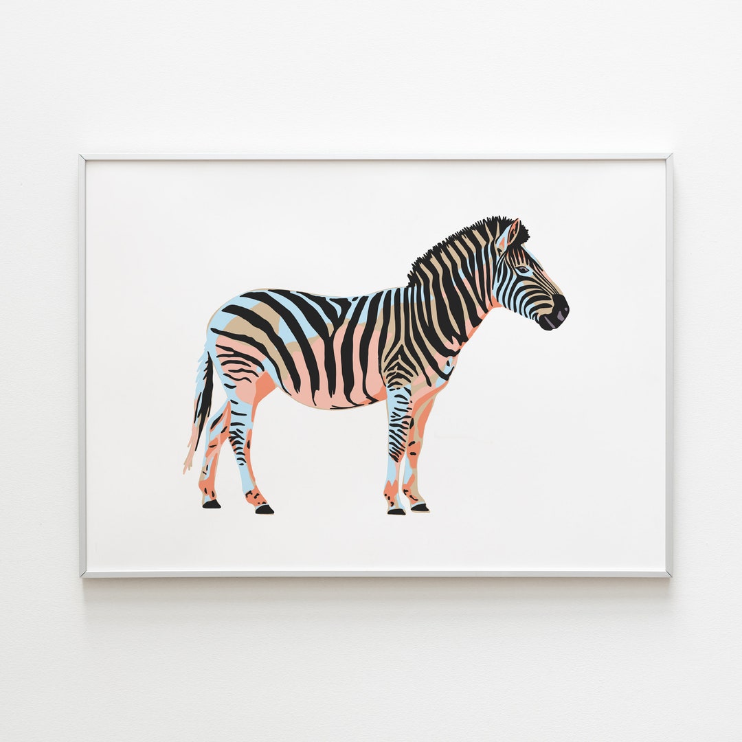Zebra Art Print. Colorful Zebra Artwork. Zebra Wall Art. Nursery