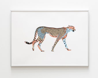 Cheetah Art Print. Colorful Cheetah Artwork. Cheetah Wall Art. Nursery Artwork