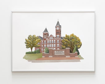Samford Hall Watercolor Print - Auburn, AL | Auburn Grad Gift