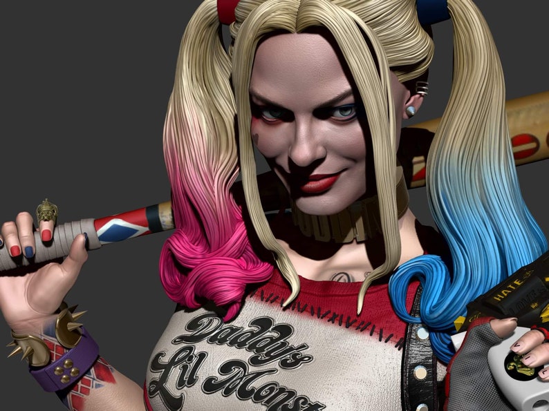 Harley Quinn 3D PRINT Bust Statue. up to Real Life Scale. EXCLUSIVE