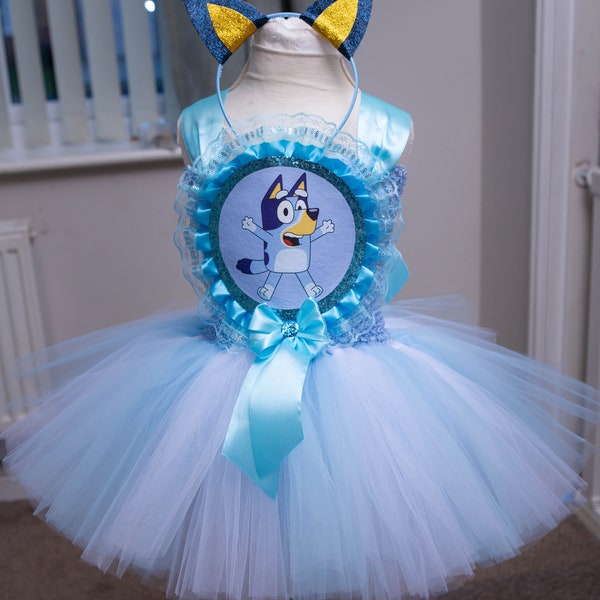 BLUEY themed tutu PARTY dress with matching ear headband