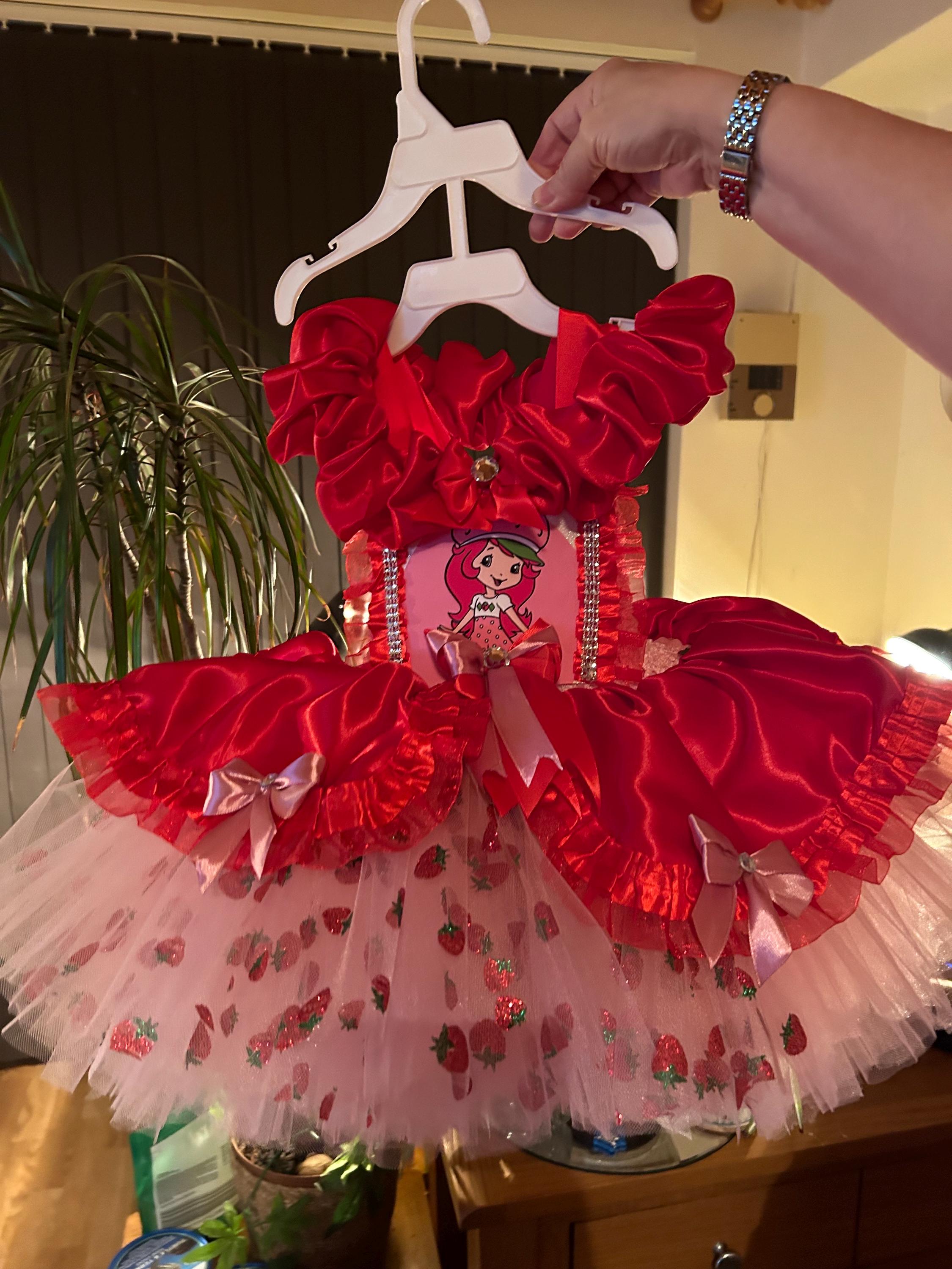 Girls deluxe Strawberry shortcake/ red satin tutu dress/ Red/ Girls deluxe Strawberry shortcake/ red satin tutu dress/ Red/