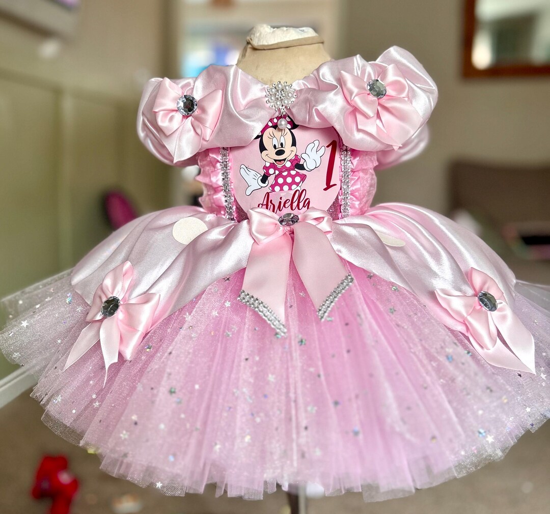 Girls/party Minnie Mouse / PINK Birthday Pink Satin Ballgown Tutu Dress ...