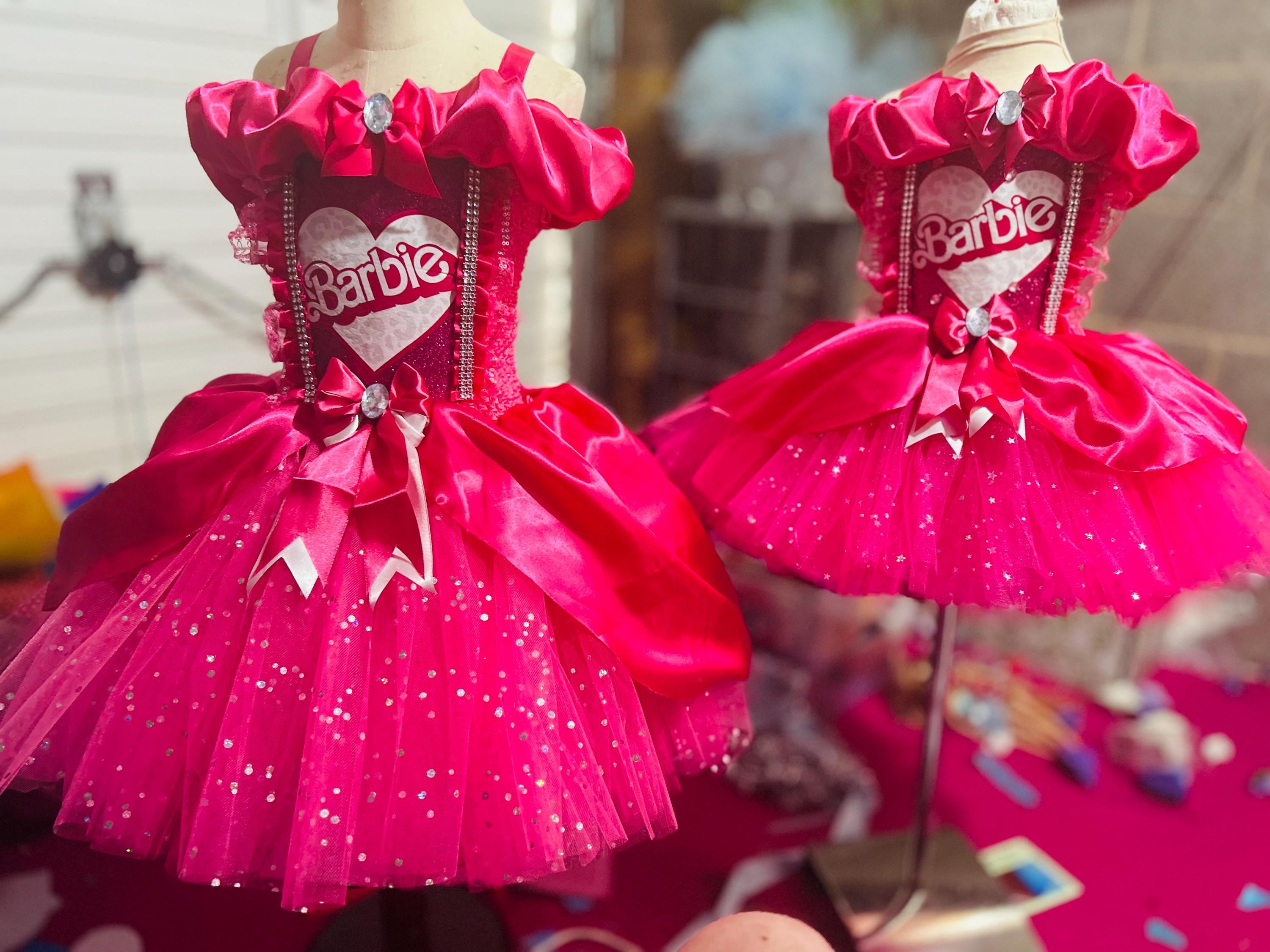 open lace back dress Barbie Hot Pink Sequin Net Party Dress BAF253  Tiny Girl