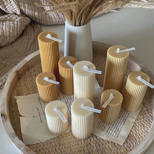 Minimalist Pillar Set Candle | Set of 3 Candles | Ribbed Pillar Candle | Aesthetic Candle Decor | Trio Candle |  Home Decor | Handmade