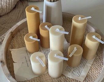 Minimalist Pillar Set Candle | Set of 3 Candles | Ribbed Pillar Candle | Aesthetic Candle Decor | Trio Candle |  Home Decor | Handmade