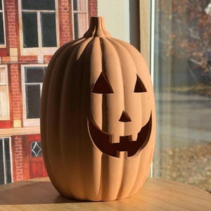 Lanterne Jack-O-Lantern en terre cuite 22,5 cm photophore citrouille | Décoration d'intérieur effrayante d'automne | Photophore Halloween Automne | Ornement d'automne