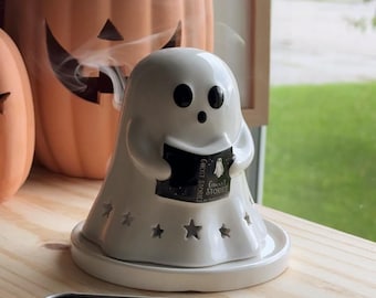 Ghost Stories Ceramic Incense Cone and Tealight Holder | Halloween Spooky Decor, Autumn Vibes, Cozy Fall Home Decor, Cute Ghost