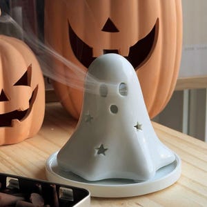 Porta incienso y portavelas de cerámica con forma de fantasma / Regalos espeluznantes / Porta incienso / Portavelas / Ambiente otoñal / Decoración otoñal para el hogar