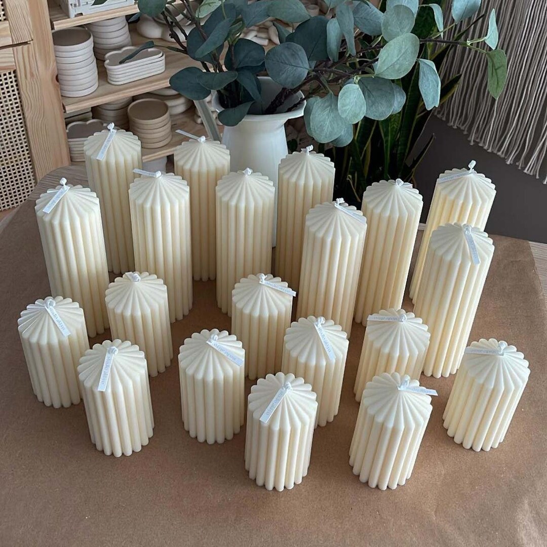 Bulk Large Ribbed Pillar Candle Ribbed Pillar Candles Minimalist