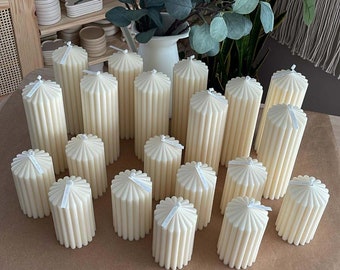 Bulk Large Ribbed Pillar Candle | Ribbed Pillar Candles | Minimalist Wedding Decor | Wedding Candle Decor | Event Decor | Handmade Candles