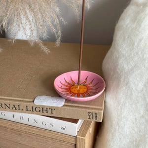 Sun Celestial Ceramic Incense Stick Holder | Incense Burner | Meditation Gift | Incense Holder | Pink Incense Plate | Celestial Incense Tray