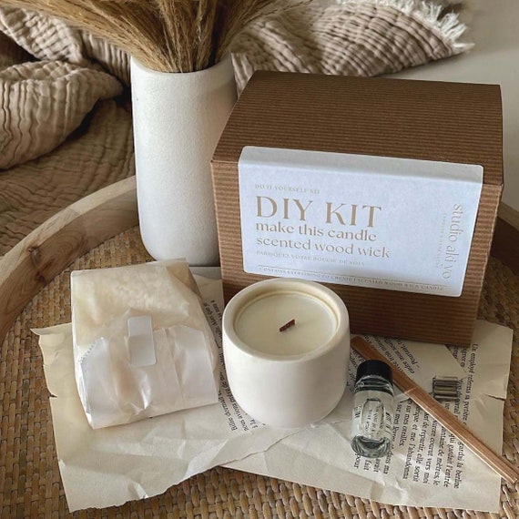 DIY Kit: Scented Wood Wick Candle Making Kit Scented Candle Making Kit DIY  Gift Box Adult Craft Kit Fun Activity Unique Craft Gift 