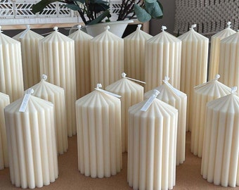 Bulk Small Ribbed Pillar Candle | Ribbed Pillar Candles | Minimalist Wedding Decor | Wedding Candle Decor | Event Decor | Handmade Candles