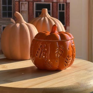Orange Leaf Pumpkin Ceramic Wax Melt Burner | Wax and Oil Burner | Cozy Fall Ambiance | Autumn Decor | Aesthetic Fall Decor | Oil Burner