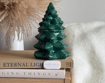 Green Winter Fir Tree Ceramic Wax Oil Burner | Christmas Festive Wax Burner Gift | Winter Holiday Cozy Aesthetic Home Decor | Holiday Gifts