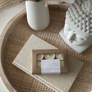 Handmade mini candles served into a lovely box of 6 tealight candles. Perfect for creating the coziest ambiance in your home and relax with the soft glow & exquisite non-toxic aromas. Handcrafted with 100% natural soy wax & high quality ingredients.