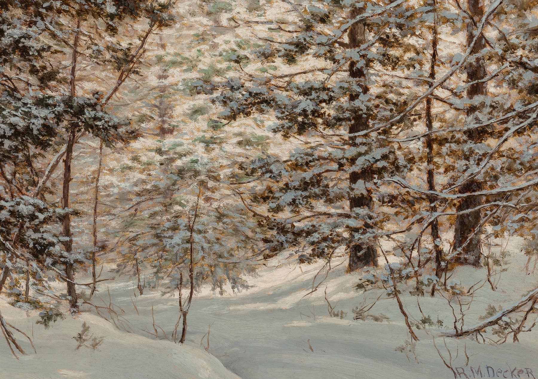 Winter Pine Robert Melvin Decker american, 1847-1921 Painting Poster Canvas  Print Textured Photo Paper 