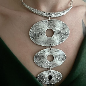 Brutalist Necklace, Large Necklace, Statement Necklace, Silver Geometric Necklace, Gifts For Her, Boho Necklace, Chunky Bib Necklace