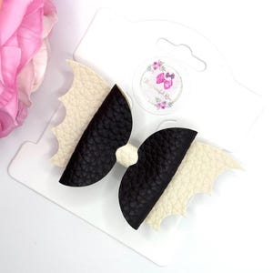 Halloween Bat Hair Bow | Faux Leather Autumn Accessory, Girls Clip (3")