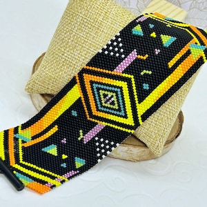 Miyuki beaded woven cuff bracelet/Women&#39;s party gift idea/Handmade peyote/Adjustable boho chic bracelet