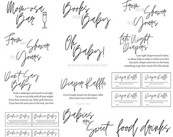 Minimalist Baby Shower Printables Signs and Tickets/Card Inserts - Digital Download - Ready to use!