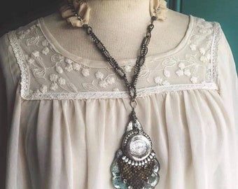 OOAK Statement Locket and Antique Glass Necklace