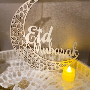 Ramadan Decoration- Wooden Decoration- Eid Mubarak wooden laser cutout hanging decor