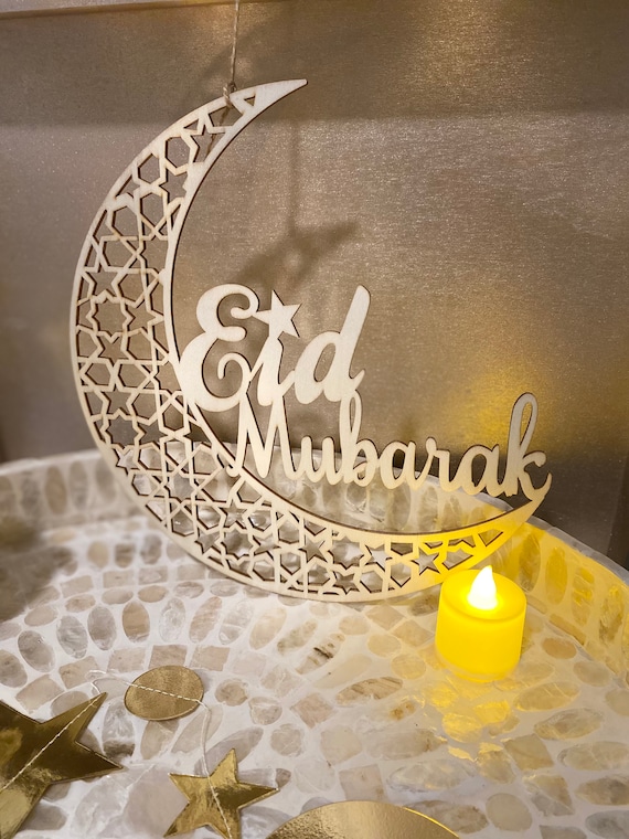 Ramadán Decoración Decoración de madera Eid Mubarak recorte láser