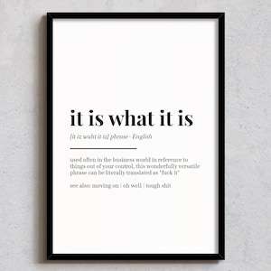 It Is What It Is - Wall Decor - Funny Home Print - Office Art - Definition Poster - A6, A5, A4, A3, 4x6, 5x7, 8x10, 10x12, 12x14