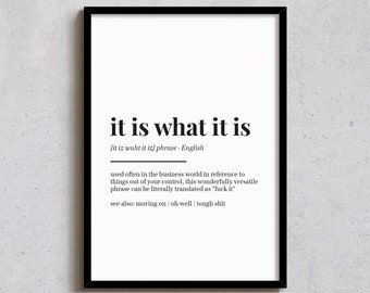 It Is What It Is - Wall Decor - Funny Home Print - Office Art - Definition Poster - A6, A5, A4, A3, 4x6, 5x7, 8x10, 10x12, 12x14