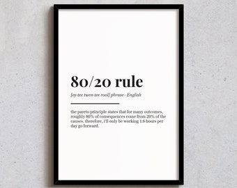80/20 Rule - Wall Decor - Funny Home Print - Office Art - Definition Poster - A6, A5, A4, A3, 4x6, 5x7, 8x10, 10x12, 12x14