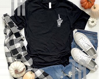 skeleton middle finger shirt, skeleton shirt, black skeleton tee, Halloween TShirt gothic style clothing, funny T-Shirt, women's clothing