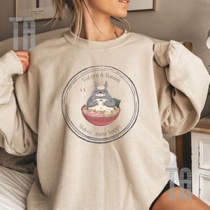Studio ghibli Totoro ramen sweatshirt, anime sweatshirt, Totoro sweatshirt, totoro and ramen makes miso happy, gift for her, Christmas gift