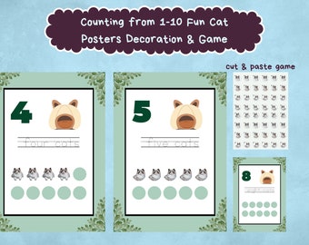 Cat Counting Posters & Game 1-10, Classroom Decor (Digital Download)