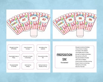 Candy Box Grammar Sorting Activity – Prepositions- Hands-On Cut and Sort ESL Grammar Game | Prepositions of Place & Time