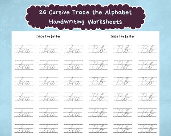 Cursive Alphabet Tracing Worksheets, Handwriting Practice (Digital Download)