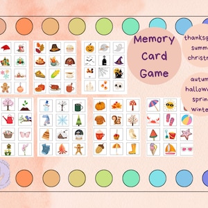 Juego de memoria / Tarjetas / Imprimible / Acción de Gracias / Navidad / Estaciones / Halloween / Tarjetas temáticas (12 pares) / Niños / DIY para imprimir en casa / ESL