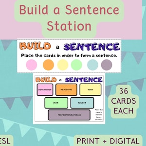 Build a Sentence Station, Sentence Building Writing Literacy Center - ESL - Activities, Printables, Literacy Center Ideas, Writing, Language