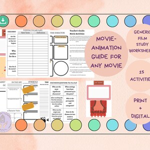 Movie Guide Project for ANY Movie | Generic Film Study Worksheets, ESL, English Language Arts, Worksheet, Animation, Activity, Printable