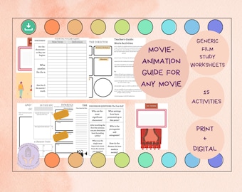 Movie Guide Project for ANY Movie | Generic Film Study Worksheets, ESL, English Language Arts, Worksheet, Animation, Activity, Printable