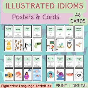 IDIOMS Figuratieve taalactiviteiten Kaarten en posters print + digitaal, werkblad, ESL, klaslokaaldecoratie, educatief, prikbordidee