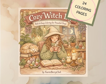 Cozy Witch Coloring Book | 24 Pages | Fantasy Stress Relief (PDF Download)