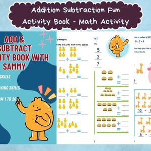 Add and Subtract with Sammy – Fun Printable Math Activity Book for Kids | Numbers 1-20  - Addition & Subtraction Practice Worksheets PDF