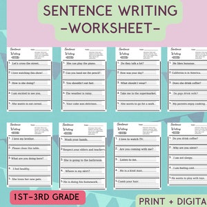 20 Printable Write the Sentence Worksheets, 1st-3rd Grade ELA Worksheets, ESL, Back to School, Warm up, Activity Corner, Primary, Digital