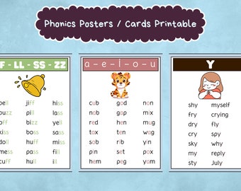 Phonics Posters and Cards Printable, Kindergarten Reading (Digital Download)